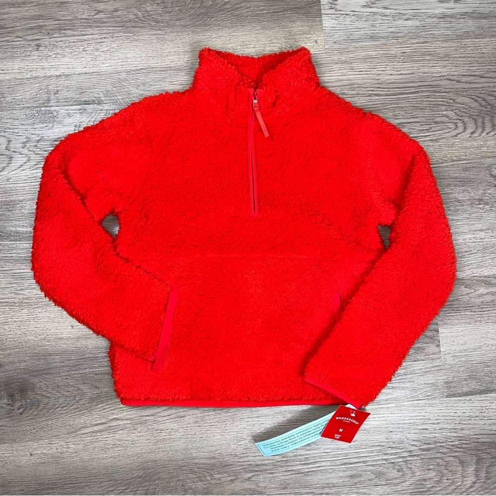 Wondershop Kids' (Unisex) Faux Shearling Half Zip-Up Pullover, Red Sz Medium